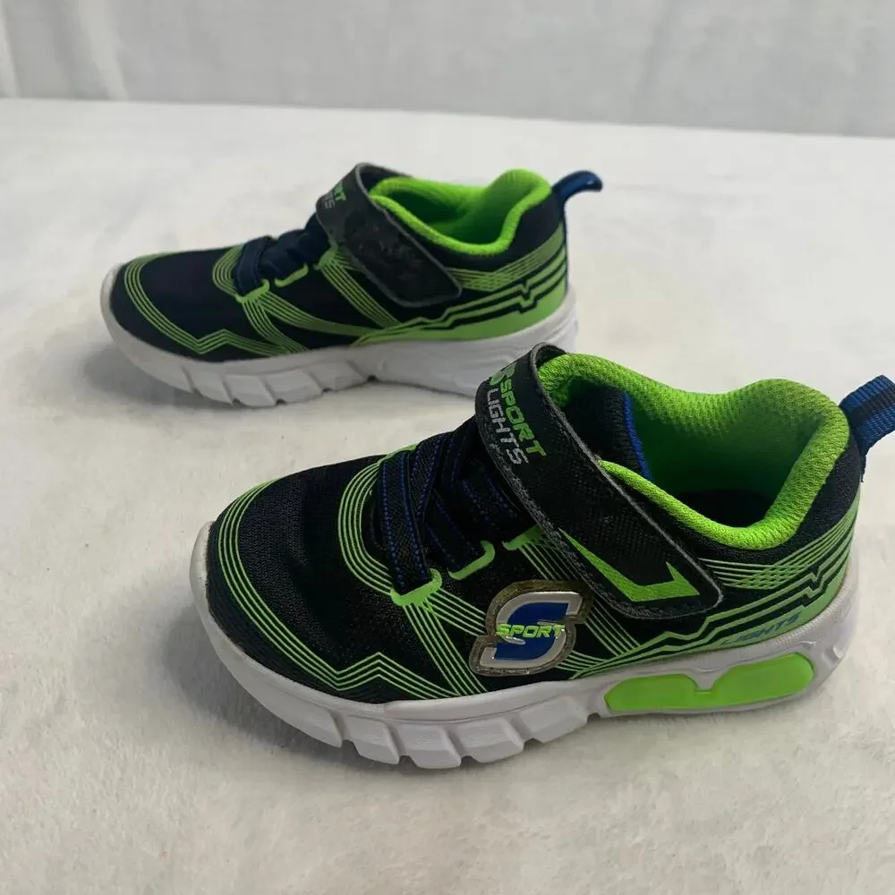 Skechers Toddler Boys Sz 7 Eva Sole Neon Green Black Light Up Sneakers Shoes